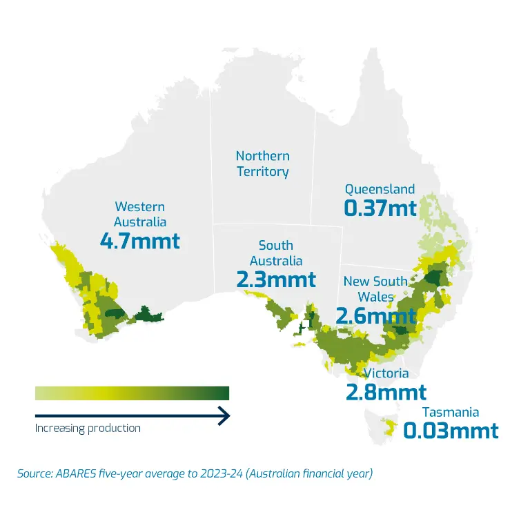 map showing barley production in Australia